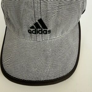 Adidas Striped Running Hat Cap Black White Adjustable Velcro Strap Lightweight